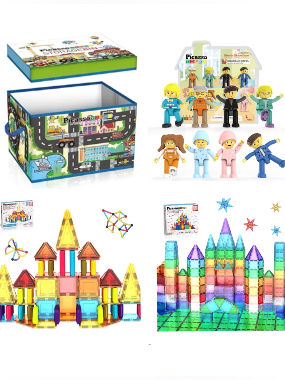 Picasso Tiles Storage Bin, Character Figures, & Magnetic Tiles Bundle
